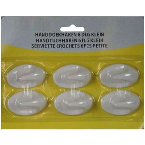 6x Witte handdoekhaakjes zelfklevend - Handdoekhaakjes