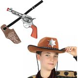 Carnaval Verkleed set - Cowboy hoed bruin met holster met een revolver - voor kinderen - Verkleedhoofddeksels