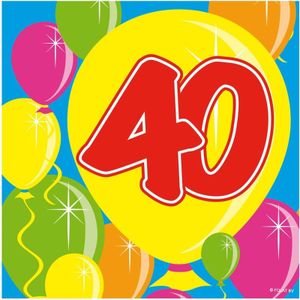 60x Papieren servetjes 40 jaar Balloons thema feestartikelen 25 x 25 cm - Feestservetten