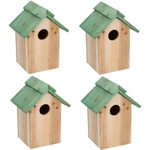 4x Groen houten vogelhuisjes 24 cm - Vogelhuisjes