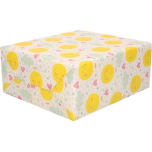 Inpakpapier/cadeaupapier baby 200 x 70 cm pastel met zonnetje en wolken  - Cadeaupapier