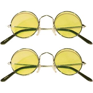 Hippie Flower Power - Zonnebril - 2 stuks - ronde glazen - geel - Verkleedbrillen