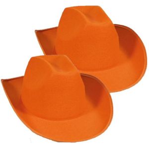 2x stuks oranje vilten cowboyhoed voor volwassenen - Verkleedhoofddeksels