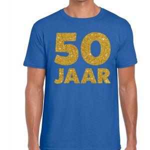 50 Jaar glitter verjaardag t-shirt blauw heren - Feestshirts