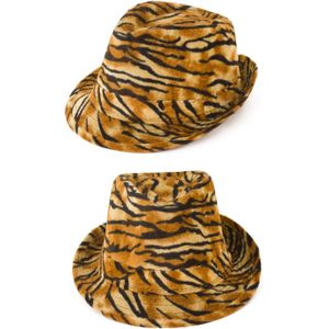 Verkleed hoedje Party Kojak hoed met tijgerprint - 2x - bruin - Carnaval/pimp/festival/foute party - Verkleedhoofddeksels