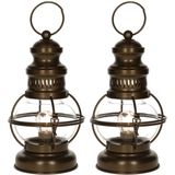 2x stuks LED stormlantaarns/windlichten antiek brons op batterijen 16,5 x 15,5 x 27 cm - Lantaarns