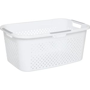 Kunststof wasmand - wit - 40 liter - 58 x 40 x 25 cm - manden voor wasgoed - Wasmanden