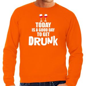 Koningsdag sweater / trui good day to get drunk oranje voor heren - Feesttruien