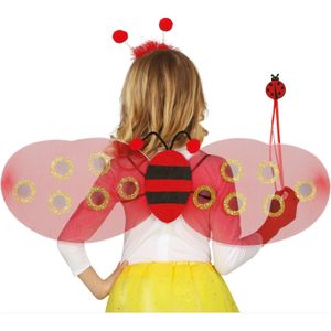 Verkleed set lieveheersbeestje - vleugels/diadeem/toverstokje - rood - kinderen - Carnavalskleding - Verkleedattributen