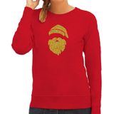 Kerstman hoofd Kerst sweater / trui rood voor dames met gouden glitter bedrukking - kerst truien
