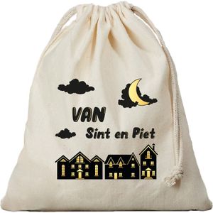 1x Sint en Piet cadeauzak met koord voor Sinterklaas / pakjesavond 25 x 30 cm - Uitdeelzakjes