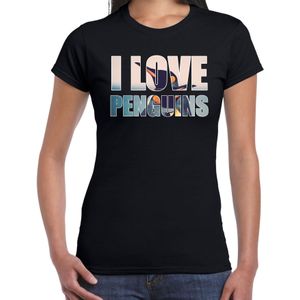 Tekst t-shirt I love penguins met dieren foto van een pinguin zwart voor dames - T-shirts