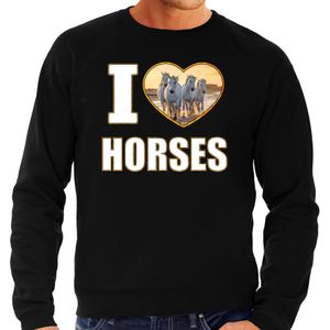 I love horses sweater / trui met dieren foto van een wit paard zwart voor heren - Sweaters