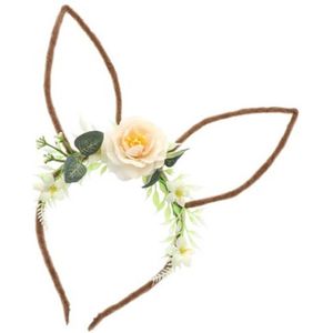 Verkleed diadeem paashaas/bunny oren - met bloemen - wit - one size - Verkleedhoofddeksels