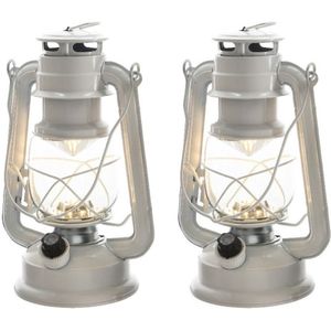 3x stuks draagbare witte lamp/lantaarn 24 cm met LED lampjes verlichting - Lantaarns