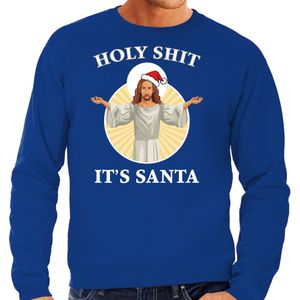 Holy shit its Santa fout Kersttrui / outfit blauw voor heren - kerst truien