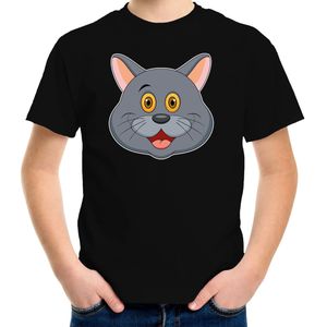 Cartoon kat t-shirt zwart voor jongens en meisjes - Cartoon dieren t-shirts kinderen - T-shirts