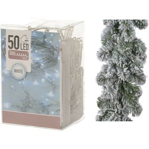 Groene dennenslingers - 270 x 25 cm - incl. kerstverlichting helder wit 50 lampjes