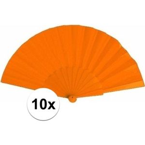 10x Voordelige waaiers oranje 23 cm - Verkleedattributen