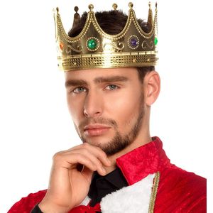 Carnaval verkleed konings kroon - oud goud kleur - plastic - heren - middeleeuwen - Verkleedhoofddeksels