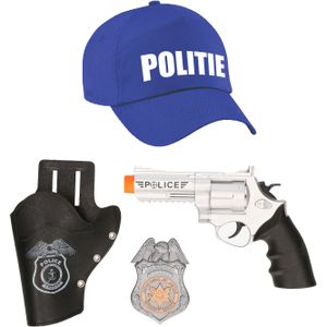 Carnaval verkleed politie agent pet/cap - blauw - met pistool/badge - kinderen - accessoires - Verkleedhoofddeksels