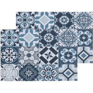 Set van 8x stuks rechthoekige placemats mozaiek blauw - vinyl - 45 x 30 cm - Onderleggers