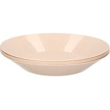 4x ontbijt/diner diepe bordjes van afbreekbaar bio materiaal 21 cm in het eco-beige - Campingborden