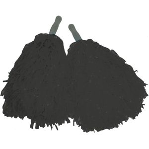 Cheerballs/pompoms - set van 2x - zwart - met franjes en stick handgreep - 25 cm - voor kinderen - Verkleedattributen