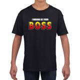 I wanna be your boss fun tekst t-shirt zwart kids - Feestshirts