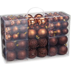 Kerstballen - 100x st - bruin - 3, 4 en 6 cm - kunststof - kerstversiering - Kerstbal