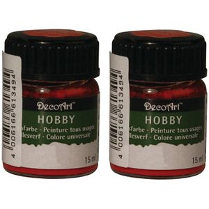 2x Rode acrylverf/allesverf potjes 15 ml hobby/knutselmateriaal - Hobbyverf