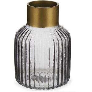 Giftdecor Bloemenvaas - decoratie glas - grijs transparant/goud - 12x18 cm - vaas