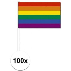 100x regenboog vlaggetjes op stok - Vlaggen