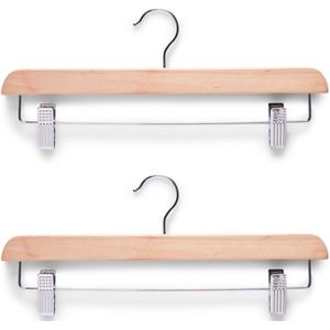 2x Luxe houten broekhangers/cliphangers kledinghangers 36 cm - Kledinghangers