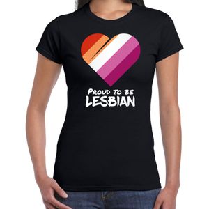 Proud to be lesbian pride vlag hartje / LHBT t-shirt zwart voor dames - Feestshirts