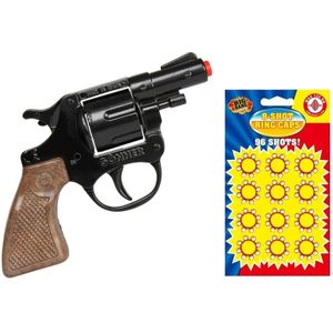 Gohner politie verkleed speelgoed revolver/pistool - metaal - met  24x ringen 8 schots plaffertjes - Verkleedattributen