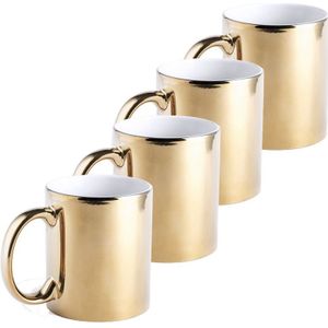 4x Gouden bekers/mokken metallic 350 ml - Bekers