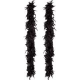 Carnaval verkleed boa met veren - 2x - zwart - 180 cm - 80 gram - Glitter and Glamour - Verkleed boa