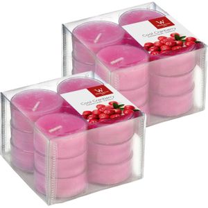 24x Geurtheelichtjes cranberry/roze 4 branduren - Geurkaarsen cranberrygeur/veenbessengeur - Waxinelichtjes