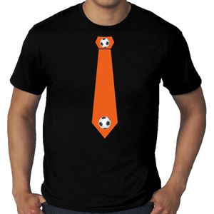Grote maten zwart t-shirt Holland / Nederland supporter oranje voetbal stropdas EK/ WK voor heren - Feestshirts