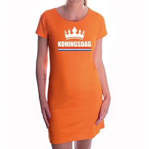 Koningsdag jurkje met witte kroon oranje voor dames - Feestjurkjes