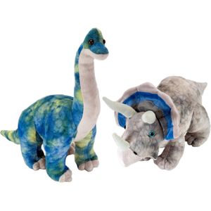 Setje van 2x dinosaurus knuffels Triceratops en Brachiosaurus van 25 cm - Knuffeldier