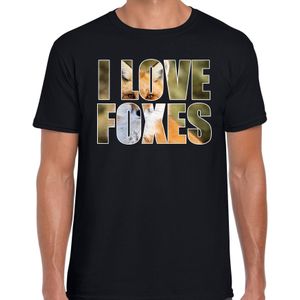 Tekst t-shirt I love foxes met dieren foto van een vos zwart voor heren - T-shirts