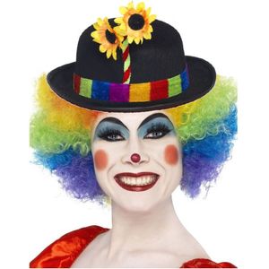 Clown verkleed set gekleurde pruik met bolhoedje - Verkleedpruiken