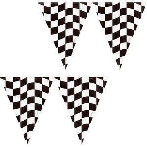 3x stuks vlaggetjes - Racing thema zwart/wit geblokt - 366 cm - plastic - Vlaggenlijnen