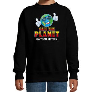 Funny emoticon sweater safe the planet zwart voor kids - Feestshirts