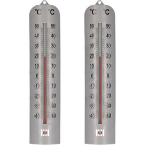 Set van 2x stuks zilveren thermometer voor in de tuin 27,5 cm - Buitenthermometers