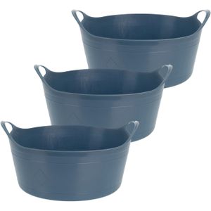 Excellent Houseware Flexibele emmer - 3x - blauw - 15 liter - kunststof - 39 x 17 cm