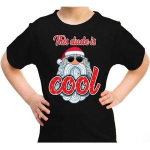 Fout kerst shirt stoere santa this dude is cool zwart voor kids - kerst t-shirts kind