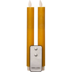 Led dinerkaarsen - 2x st - oker geel - 23 cm - met afstandsbediening - LED kaarsen
